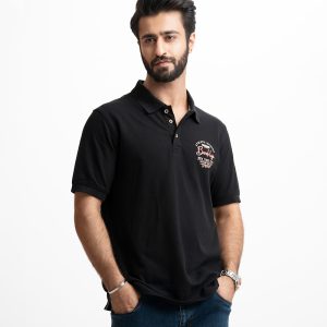 Black Cotton Pique Polo