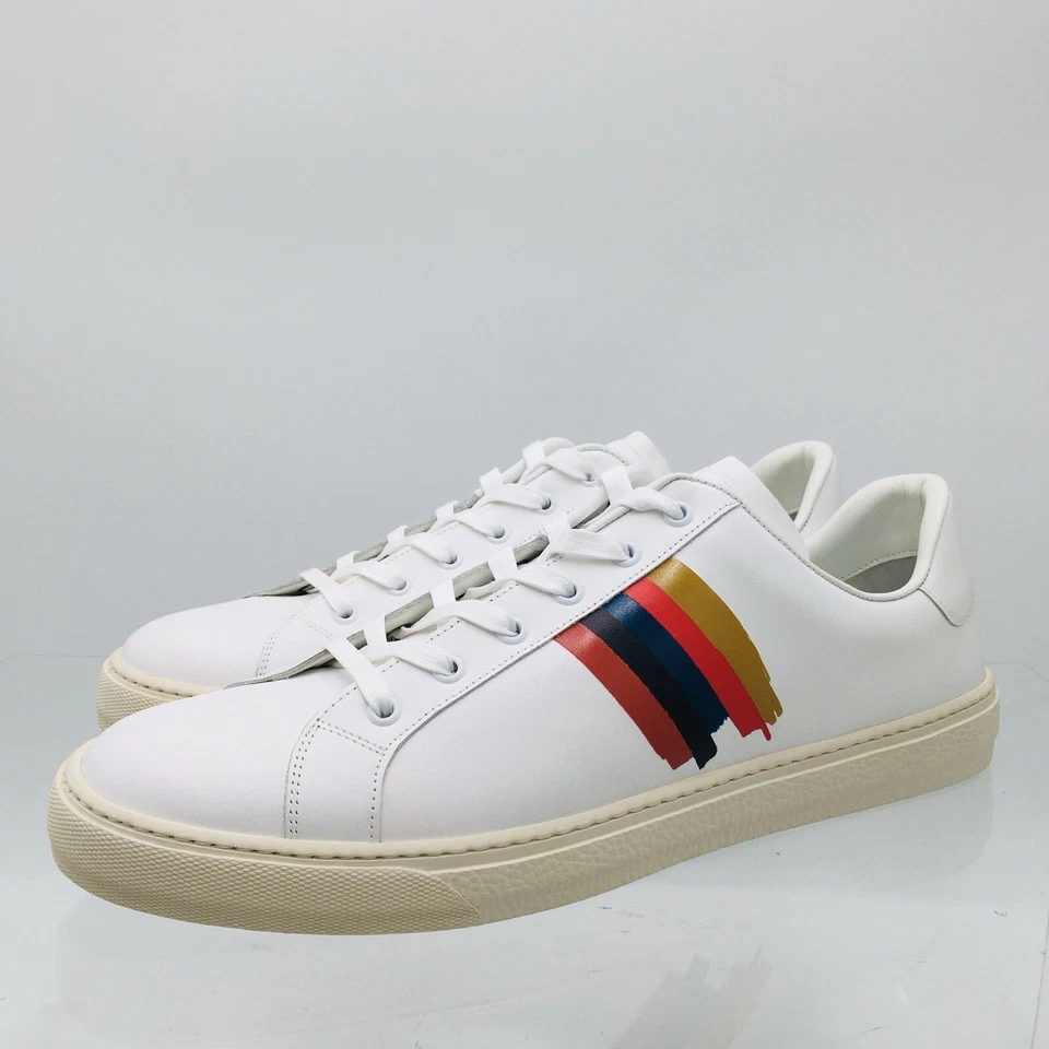 PAUL SMITH Hansen Paint Stripe White Leather Men’s Sneakers Size US 12 M